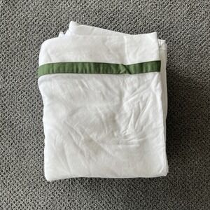 Serena & Lily Twin Sheet Set: White , Green Border. Fitted, Flat Cotton Sheets